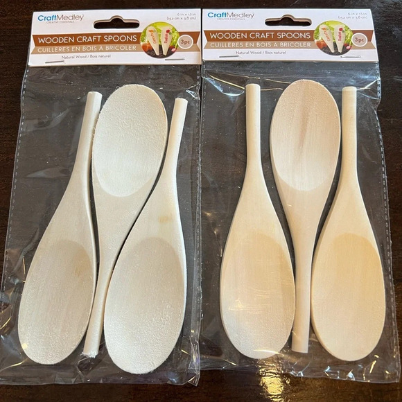 NWT 6 Crafting/Gardening Natural Wood Spoons - Picture 1 of 3